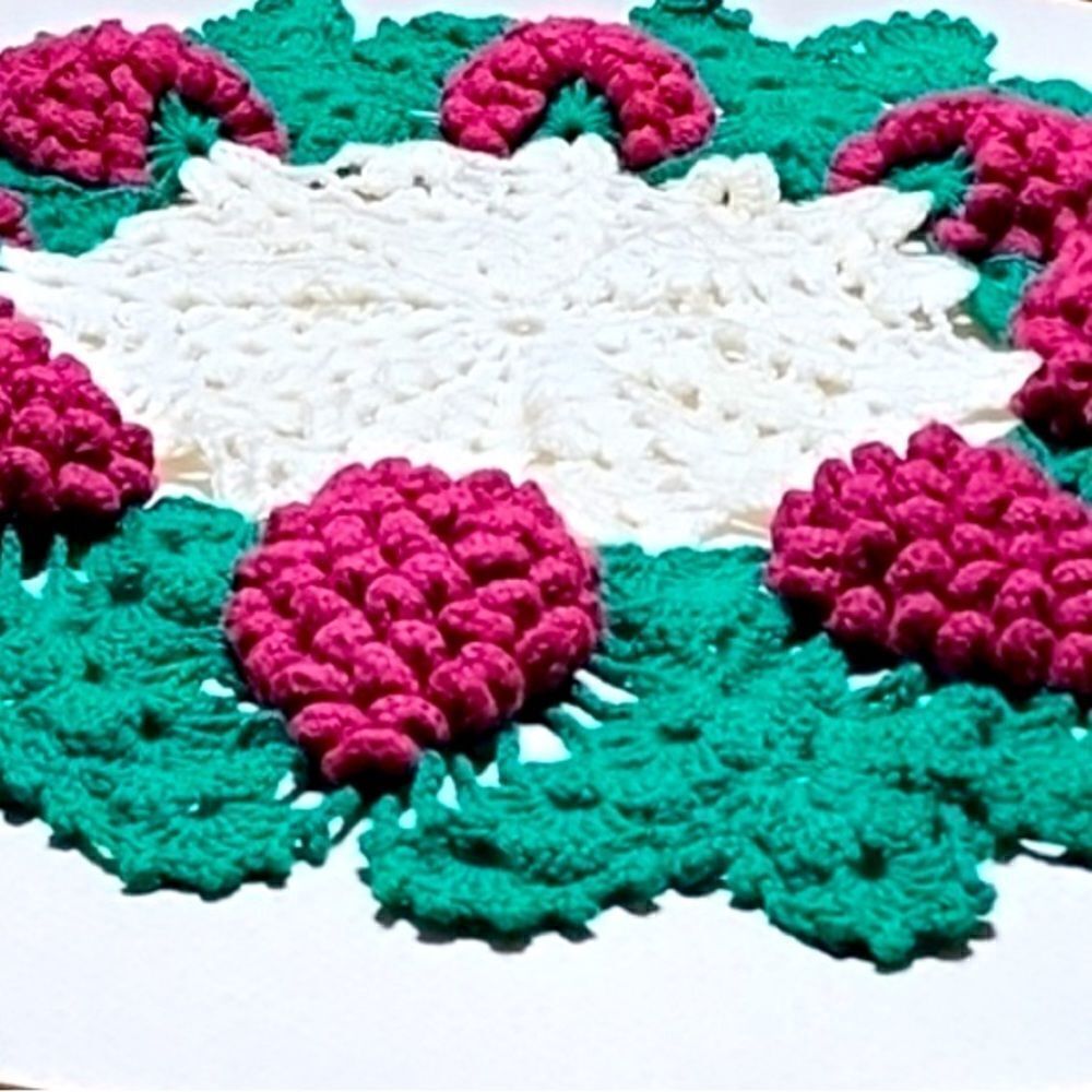 Grapes Knitted Centerpiece handmade vintage or use on small table as cloth top